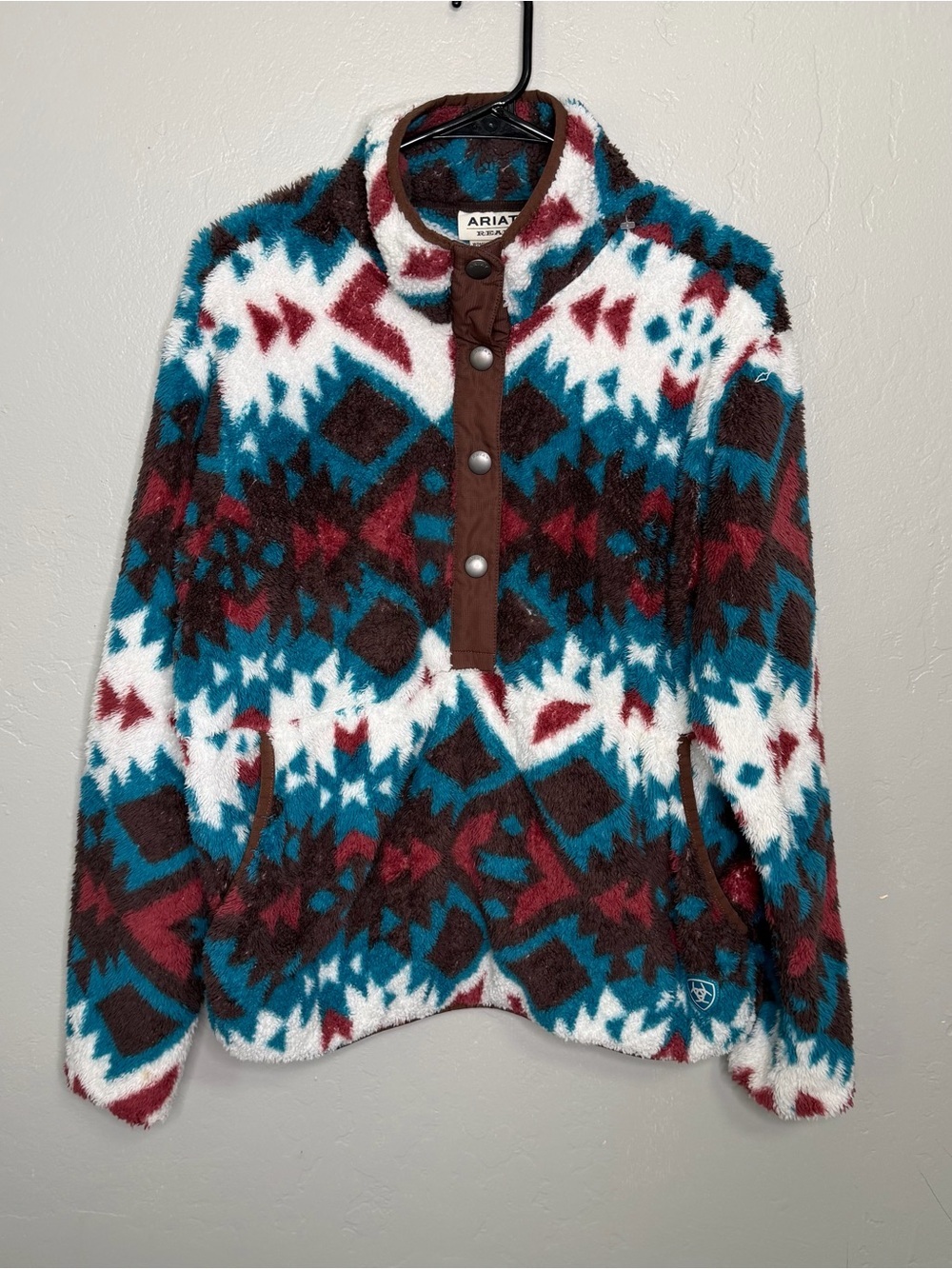 Ariat Berber Snap Front Sweatshirt Women Large Blue Aztec Fleece Western